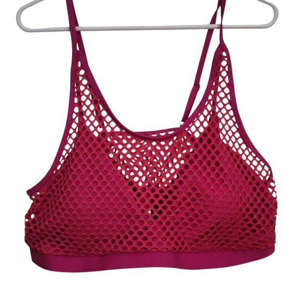 Plus Size Fishnet High Waist Bikini Set Hot Pink - Picture 9 of 11